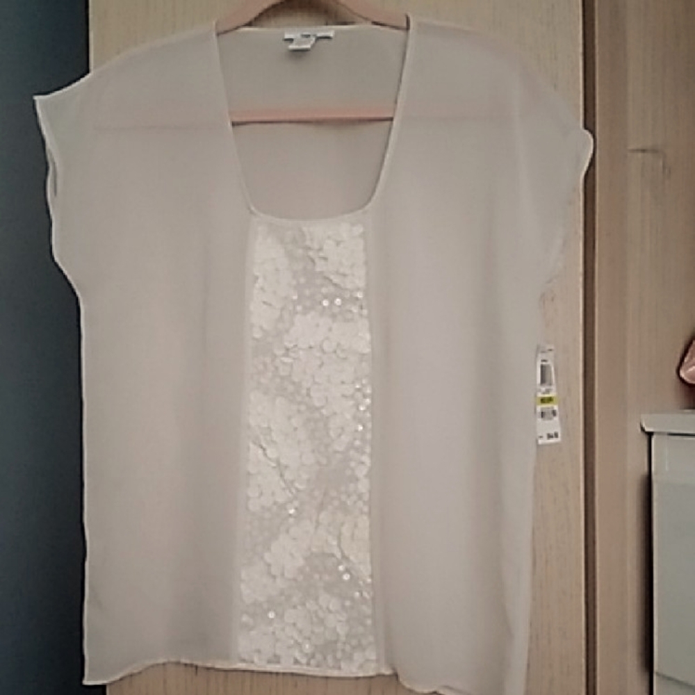 Bar III White Sequin Boxy Blouse